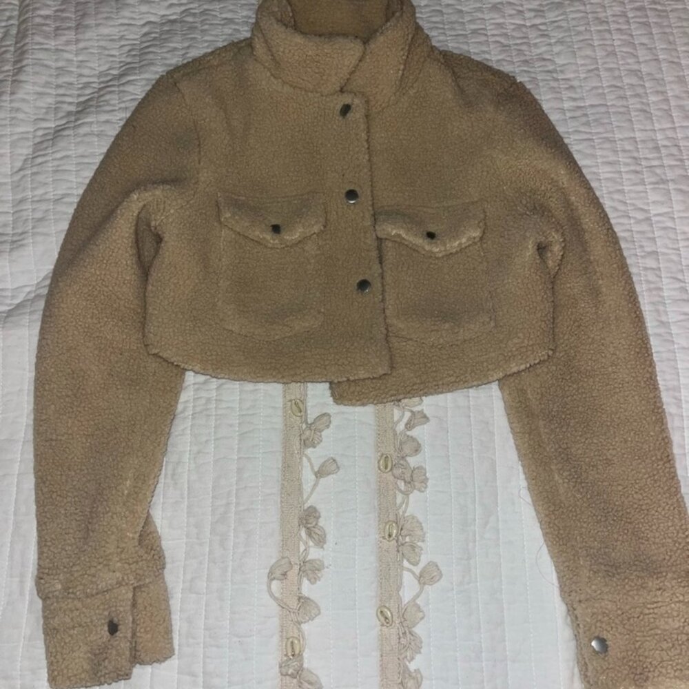 Cropped Tan Teddy Jacket